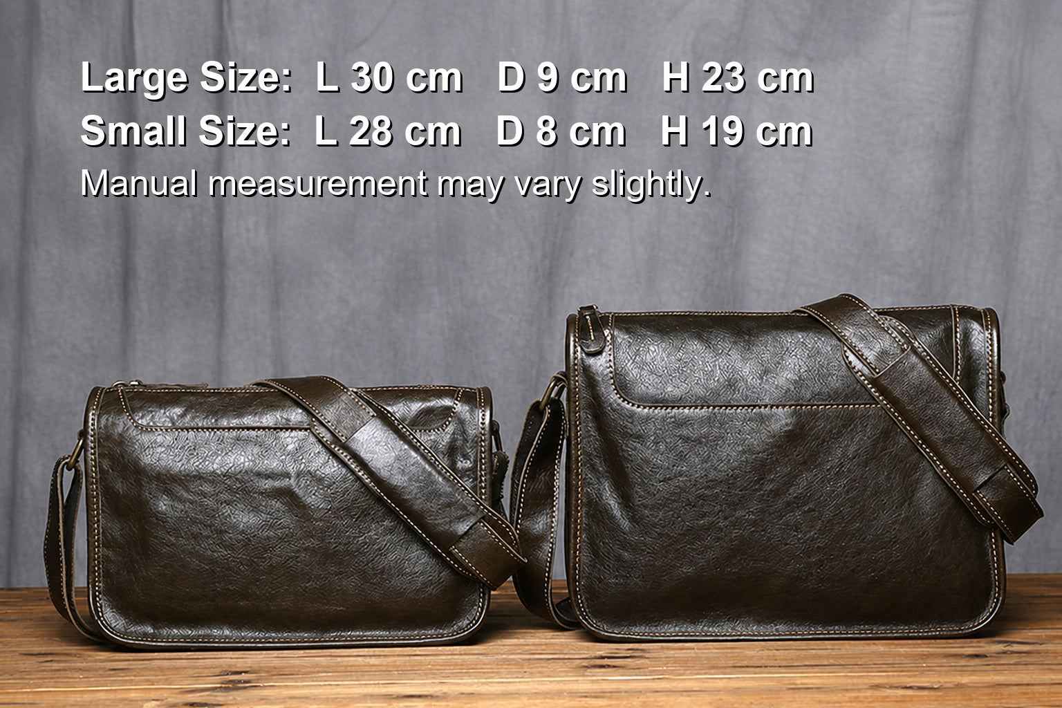 Size guide for Vintage Top Grain Leather Messenger Bag