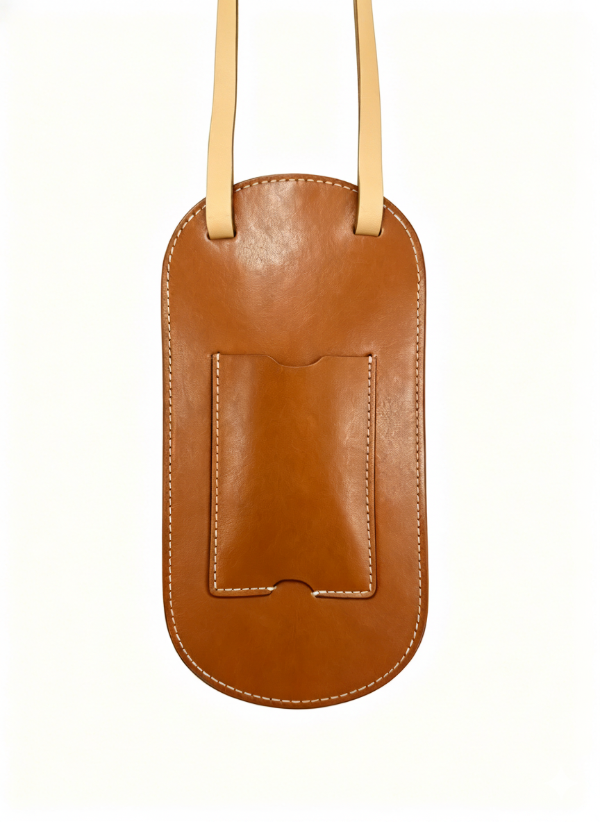 Handmade leather phone bag with shoulder strap