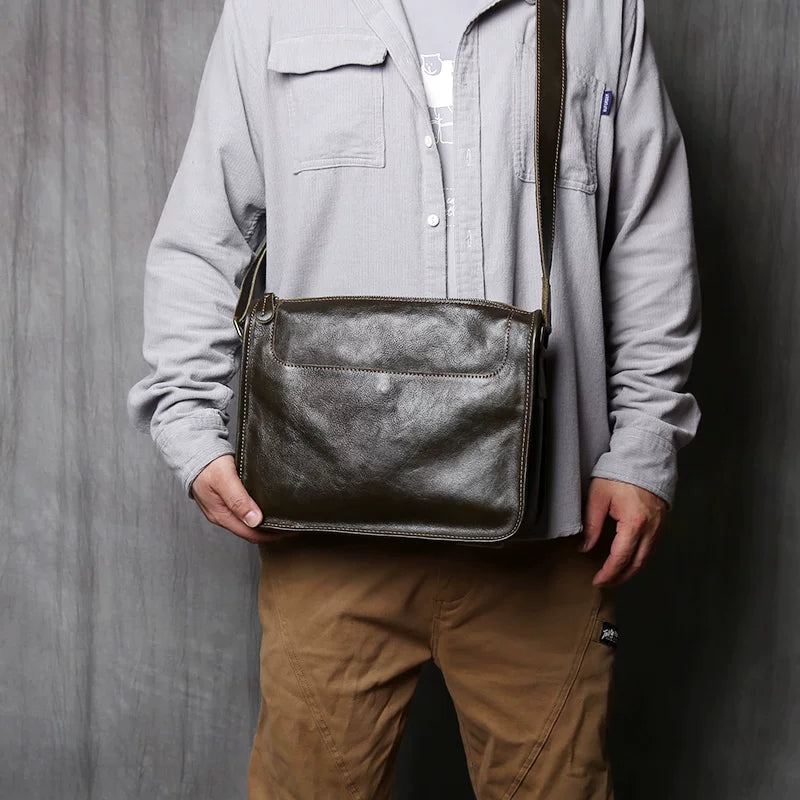 Vintage Top Grain Leather Men's Crossbody Messenger Bag