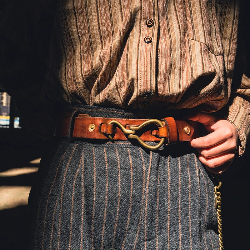 first layer cowhide leather belt brass hook buckle trouser belt
