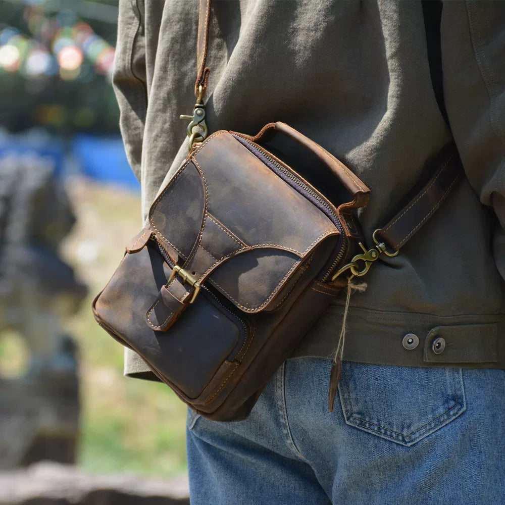 Crazy horse leather retro messenger crossbody bag