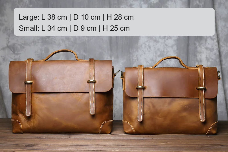 Retro crazy horse leather commuter handbag large and small size guide in centimeters