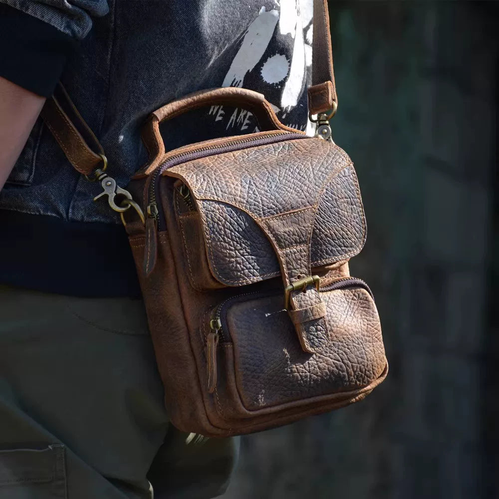 Crazy horse leather retro messenger crossbody bag