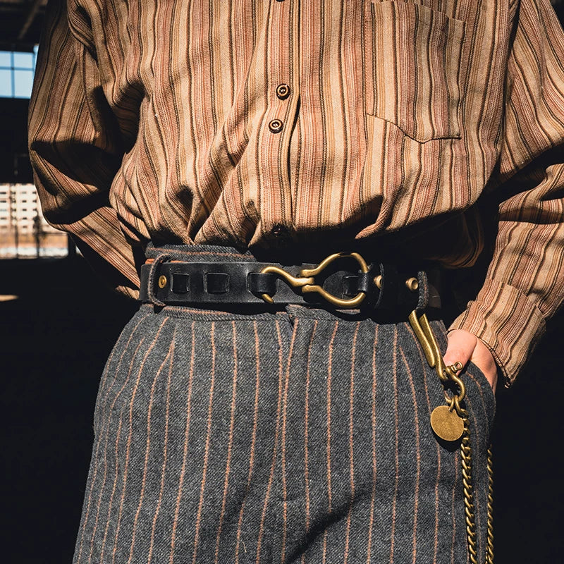 first layer cowhide leather belt brass hook buckle trouser belt