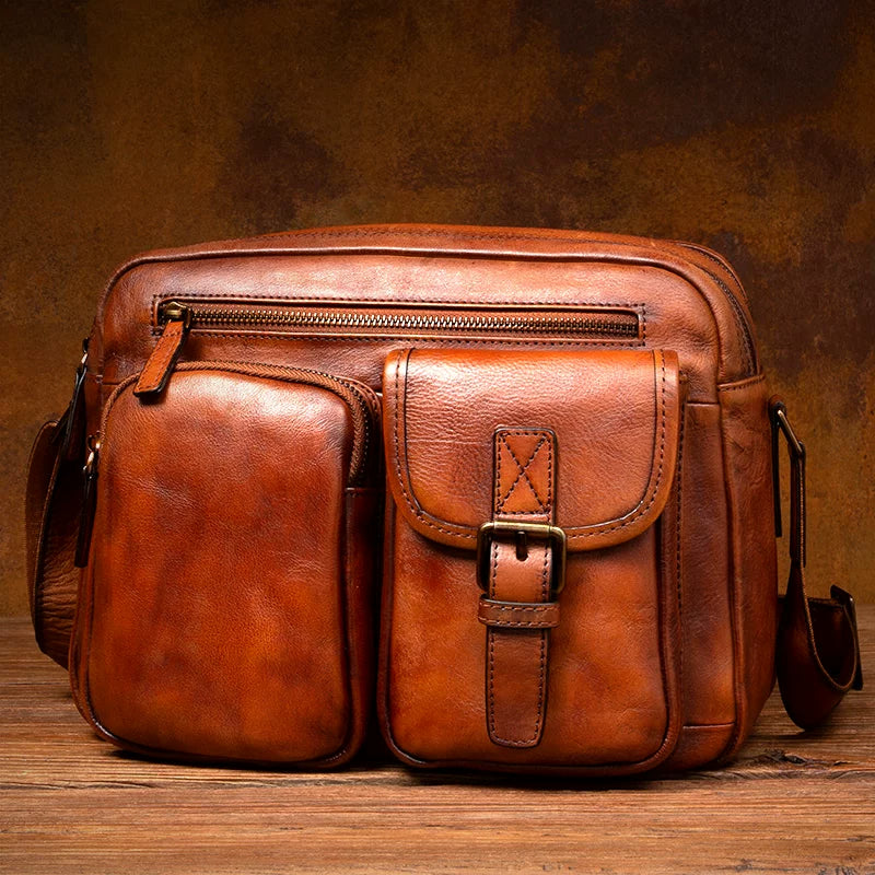 Vintage Vegetable-Tanned Leather Crossbody Bag