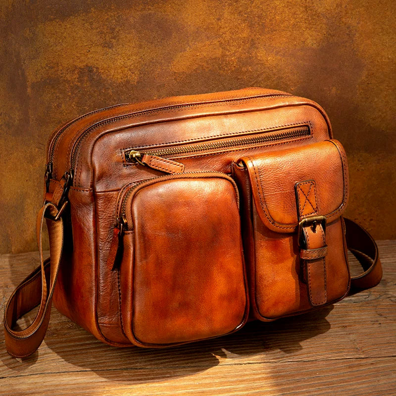 Vintage Vegetable-Tanned Leather Crossbody Bag