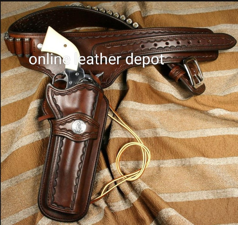 Håndlavet læder revolverhylster & Patronbælte - Western Cowboy Sass Rigs