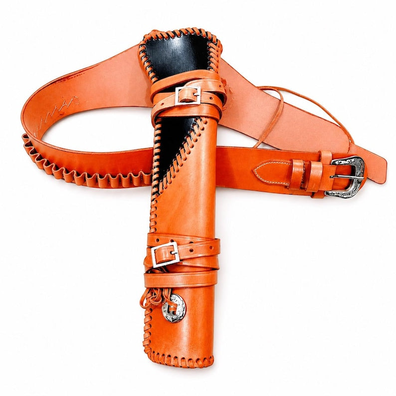 Håndlavet Læder Mare's Benhylster med bælte, Western Cowboy Rig, Custom Læder Skede, Ranch Gear, Kostume tilbehør