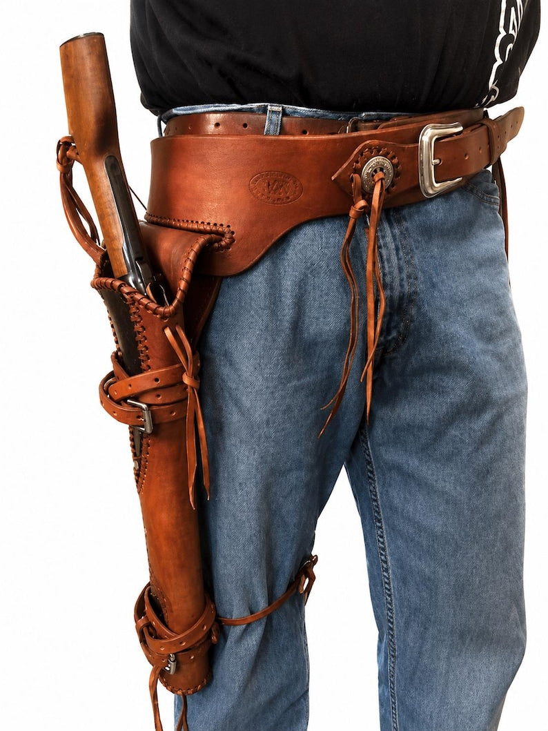 Håndlavet Læder Mare's Benhylster med bælte, Western Cowboy Rig, Custom Læder Skede, Ranch Gear, Kostume tilbehør