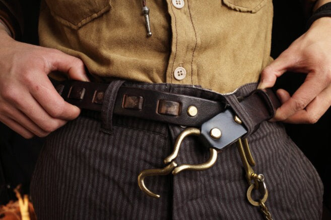 Handmade Vintage Mens Leather Belt,Vintage Handmade brass hook Trooper Leather Belt,Gifts for Him,Distressed Belt