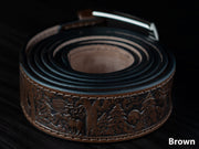 Personalized Leather Belt, Wildlife Leather Wildlife Scene Belt, Anniversary Gift for Him Grooms, Father gift, Gift for Dad