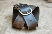 Plain Leather Belt - Distressed Leather Belt with Brass Hardware - Simple Rugged Men Gift for Guys