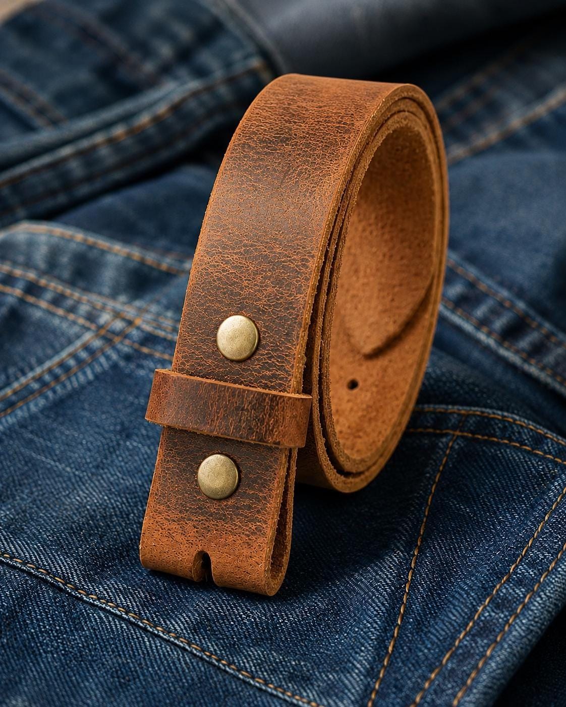 Leren riem zonder gesp 1 1\2 Riem voor je gesp | Bruin leren riem zonder gesp | Buffelleren riem voor heren | leren riem met kliksluiting