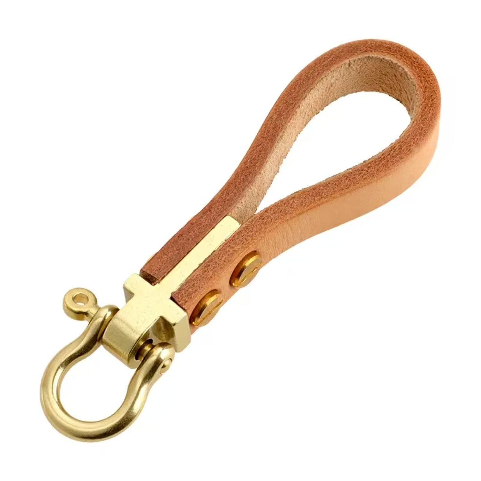 Natural leather brass horseshoe shackle on white background