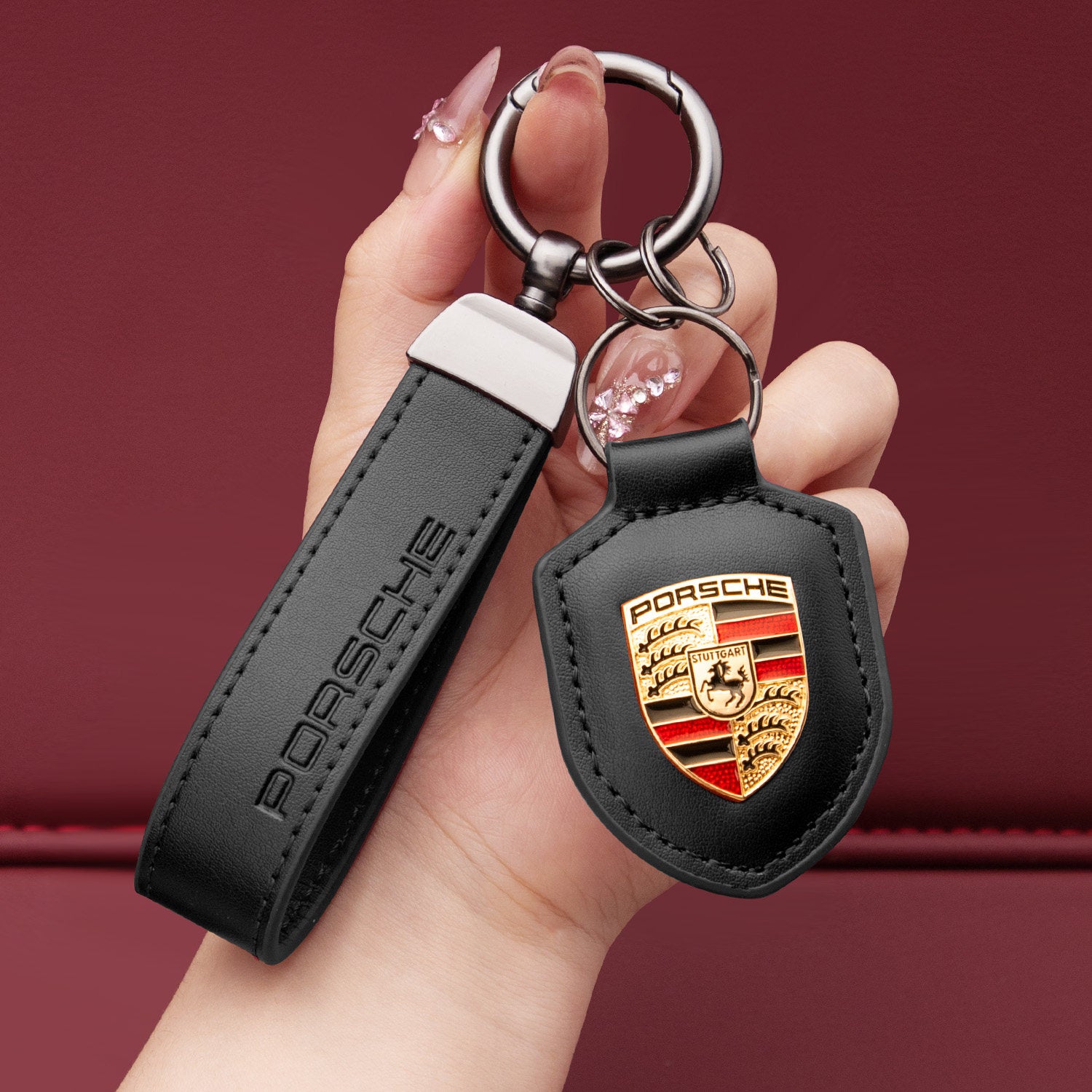 Porsche nøglering i ægte læder